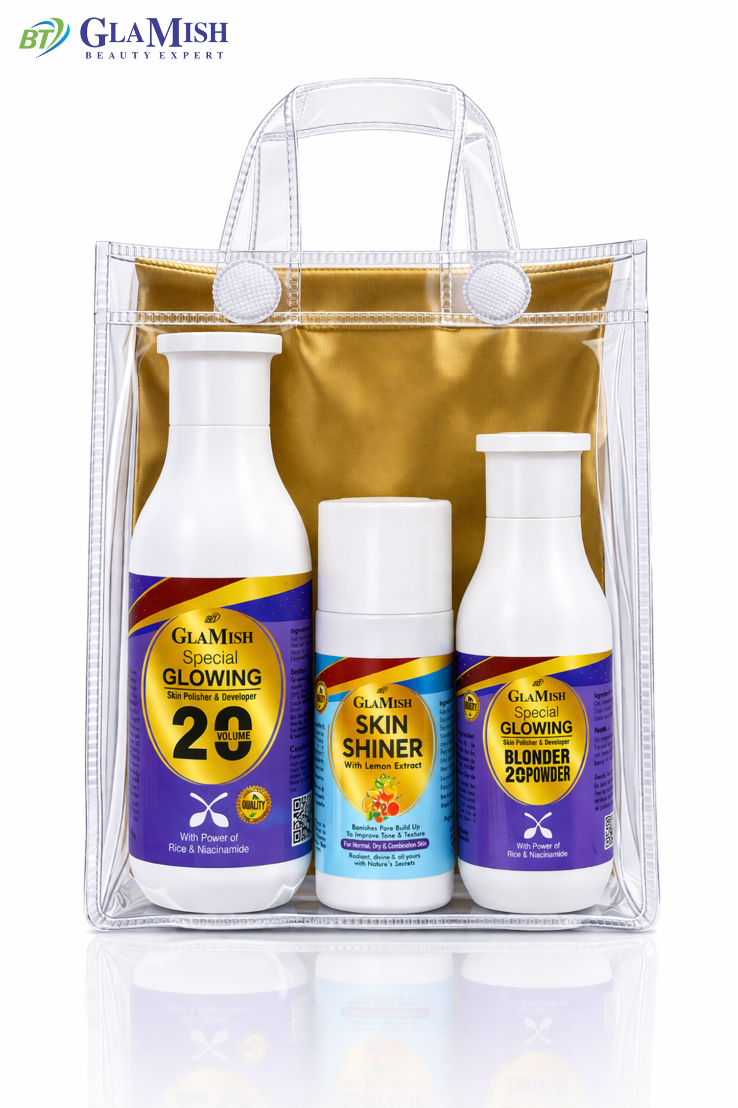 Glamish Glowing Facial Kit – Skin Polisher, Blonder Powder & Skin Shiner Combo